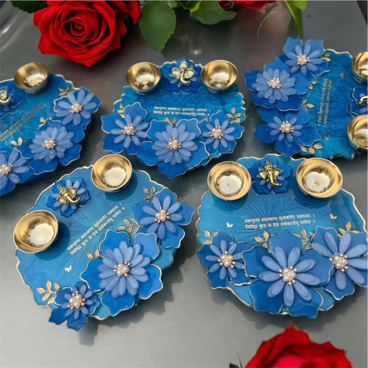 3D Ocean Blue Pooja Thali